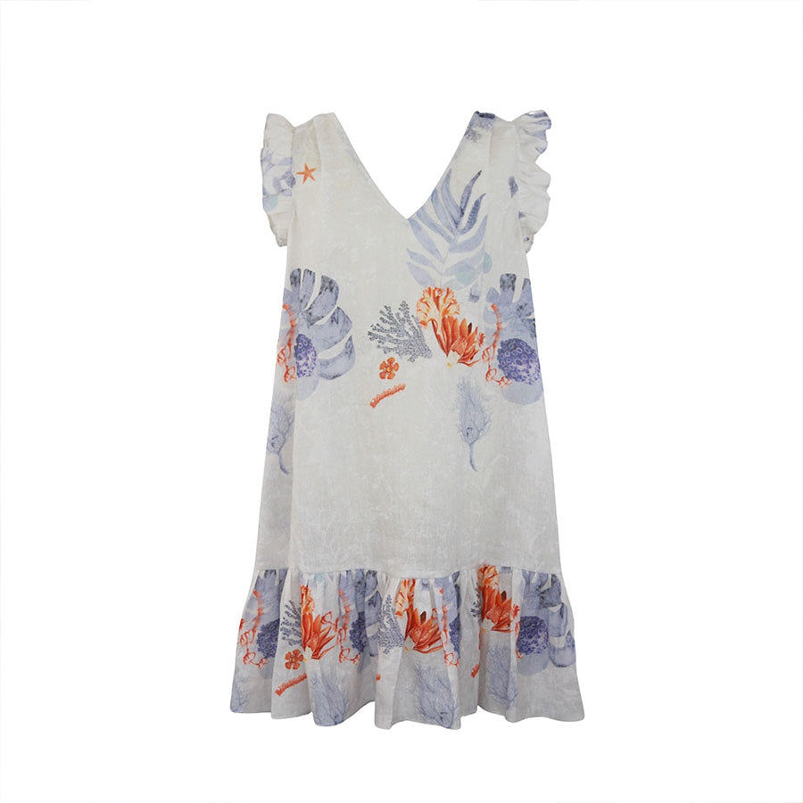 “MARE” Coral prints Linen Dress