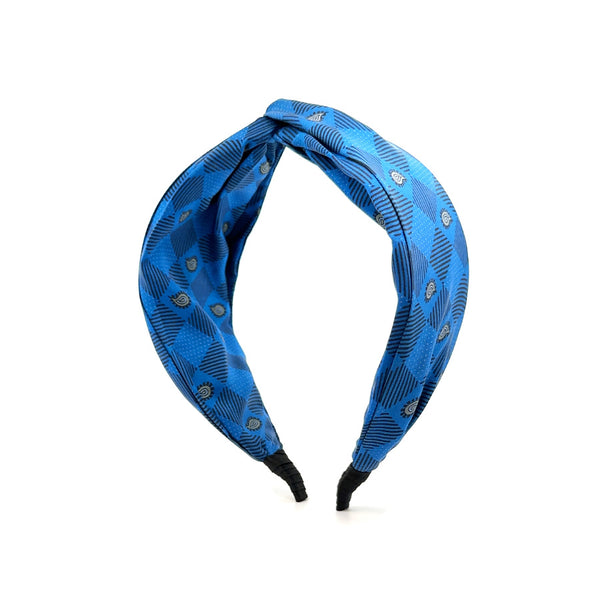 “Maya” Blue Mosaic Knot Style Silk Headband