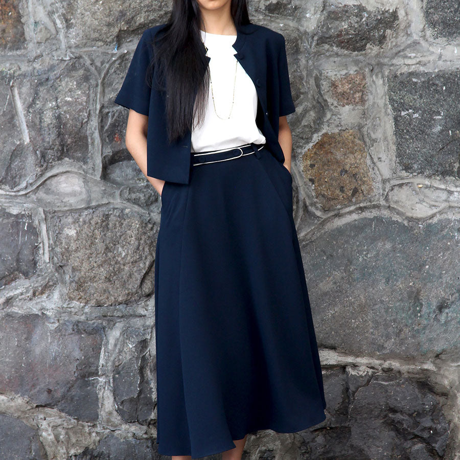 "Lauren" Acetate Cropped Blazer / Navy Blue