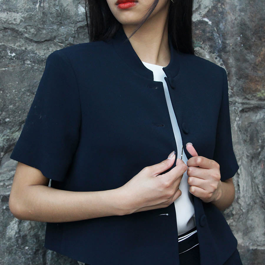 "Lauren" Acetate Cropped Blazer / Navy Blue