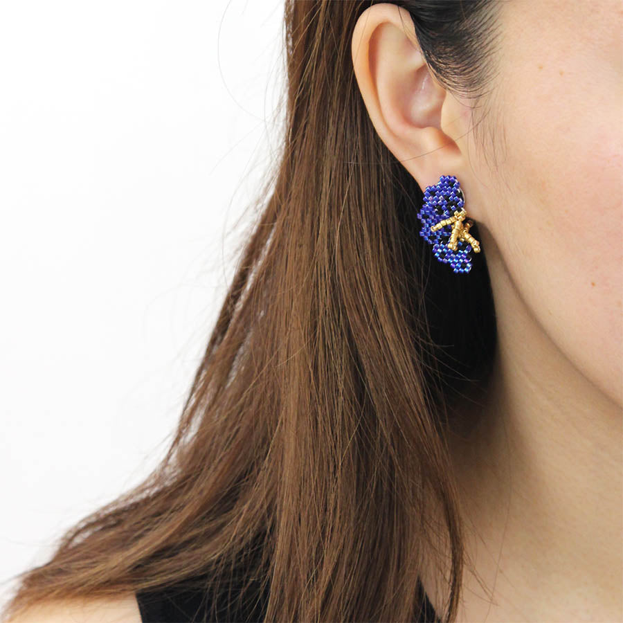 "NOLA" BEADED DARK BLUE BUTTERFLY EARRINGS