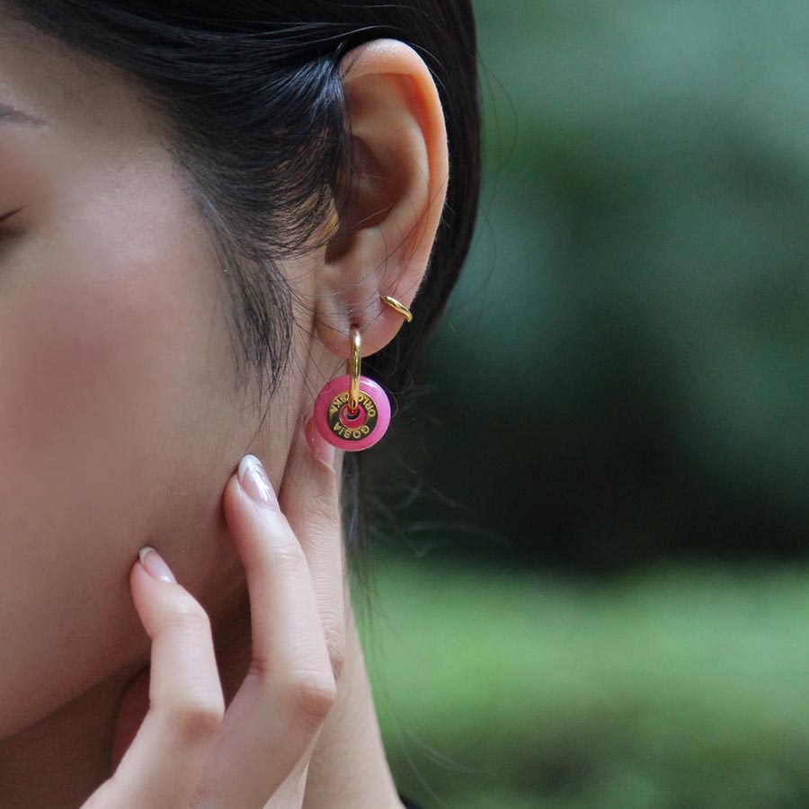 "CIAMBELLA MINI" 1.5cm Pink Agate Earrings