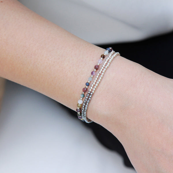 “Sacha” Hematite & 925 Silver Beads Double Wrap Bracelet