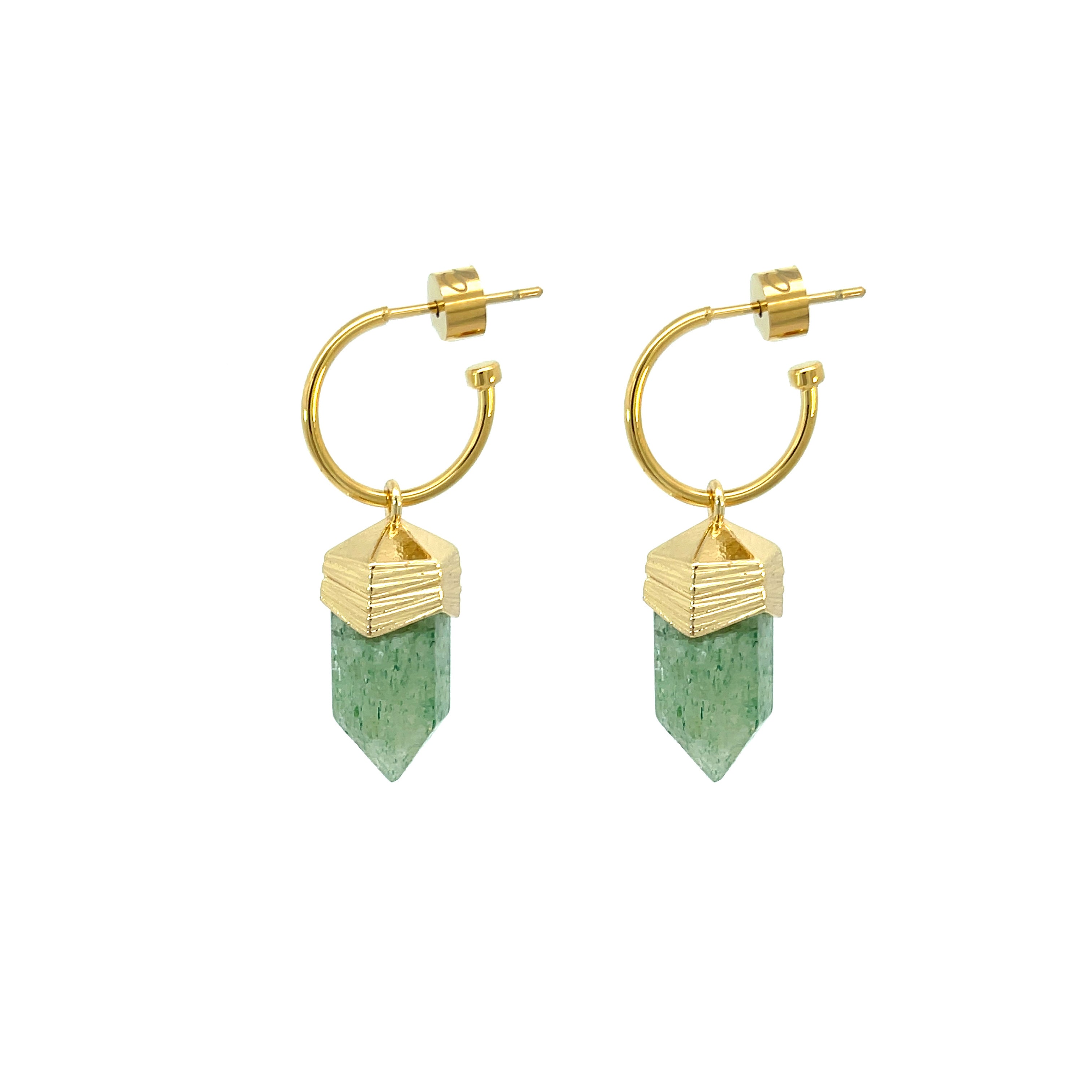 Amari Crystal Hexagonal Earrings - Green Moss Agate