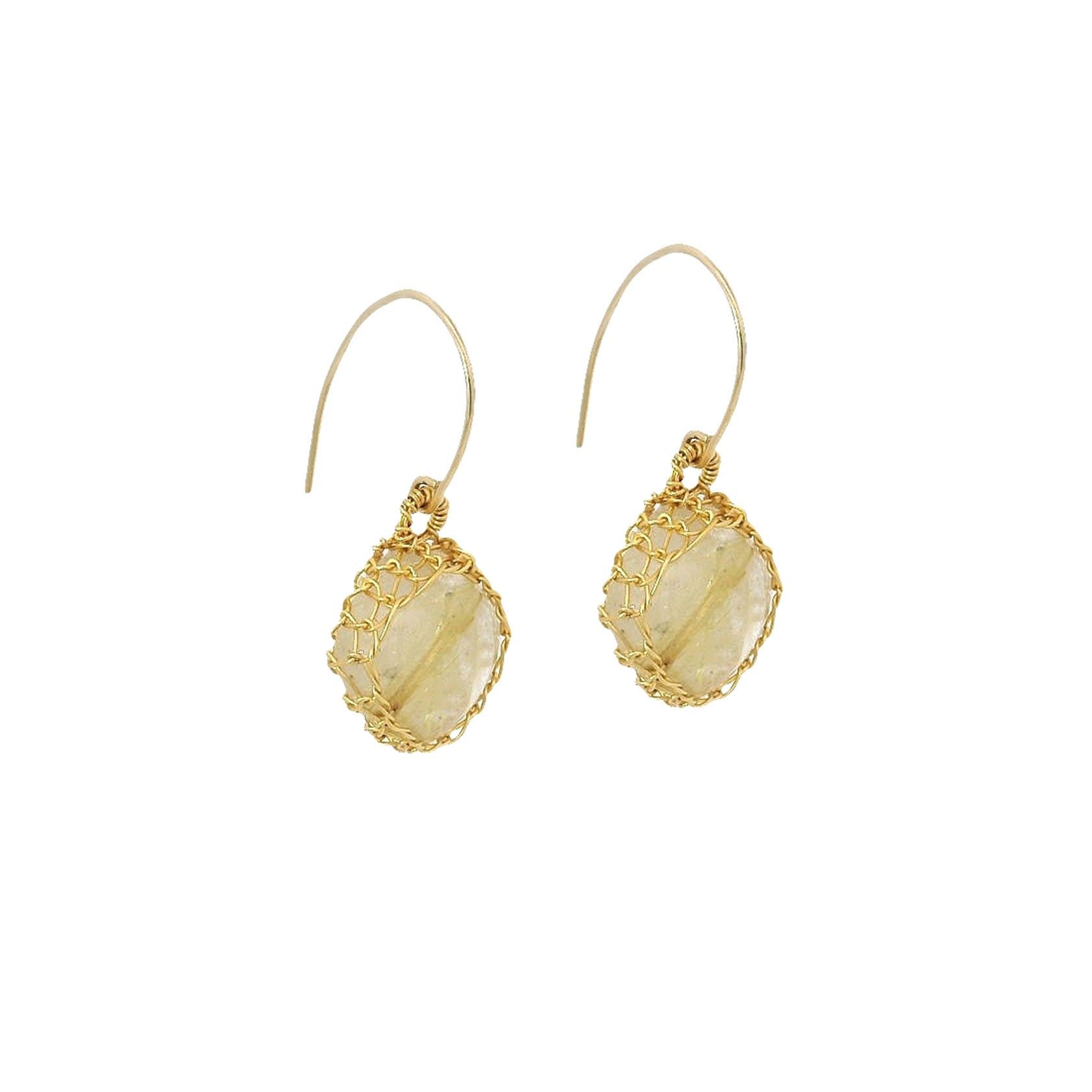 "NATI" GOLDEN RUTILATED NET DIAMOND SHAPE EARRINGS