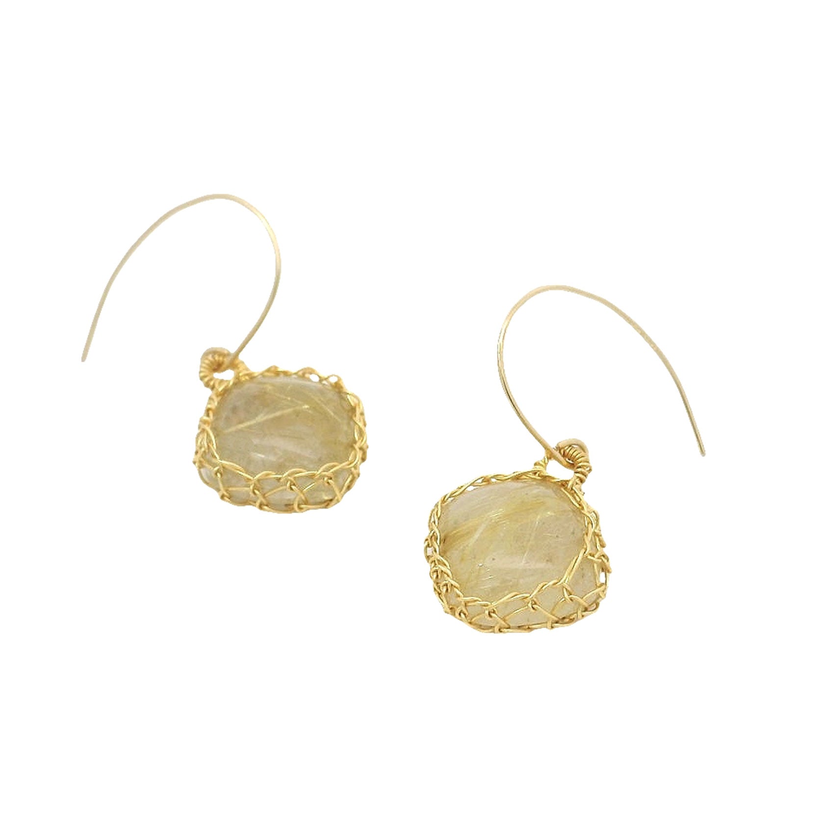 "NATI" GOLDEN RUTILATED NET DIAMOND SHAPE EARRINGS