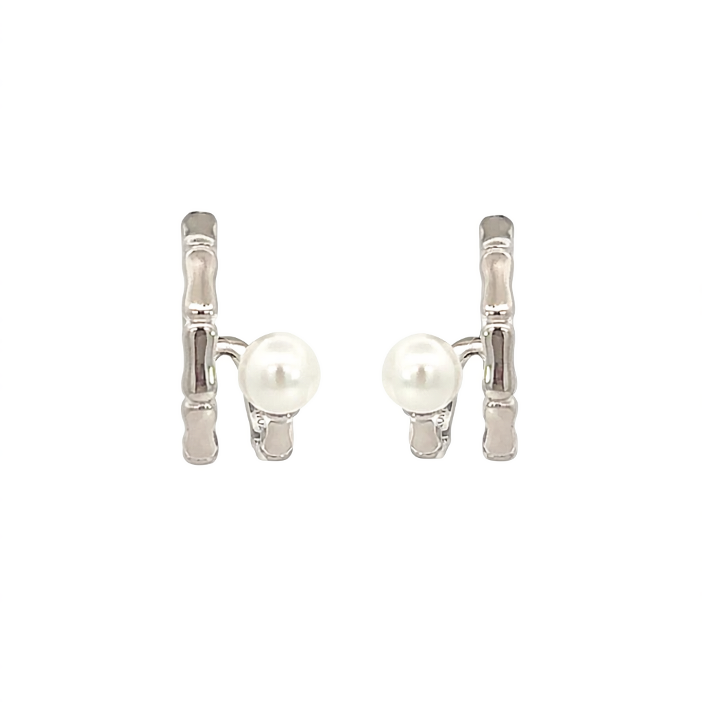 “Elina” 925 sterling silver Pearl Bamboo C-Hoops