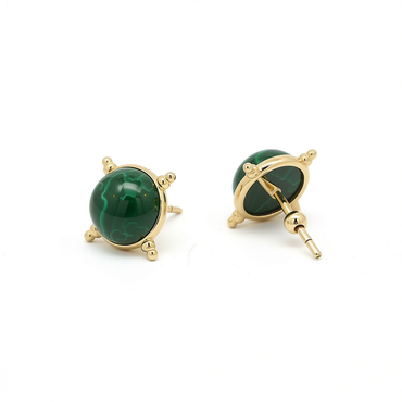 9K GOLD ROUND MALACHITE EARRINGS