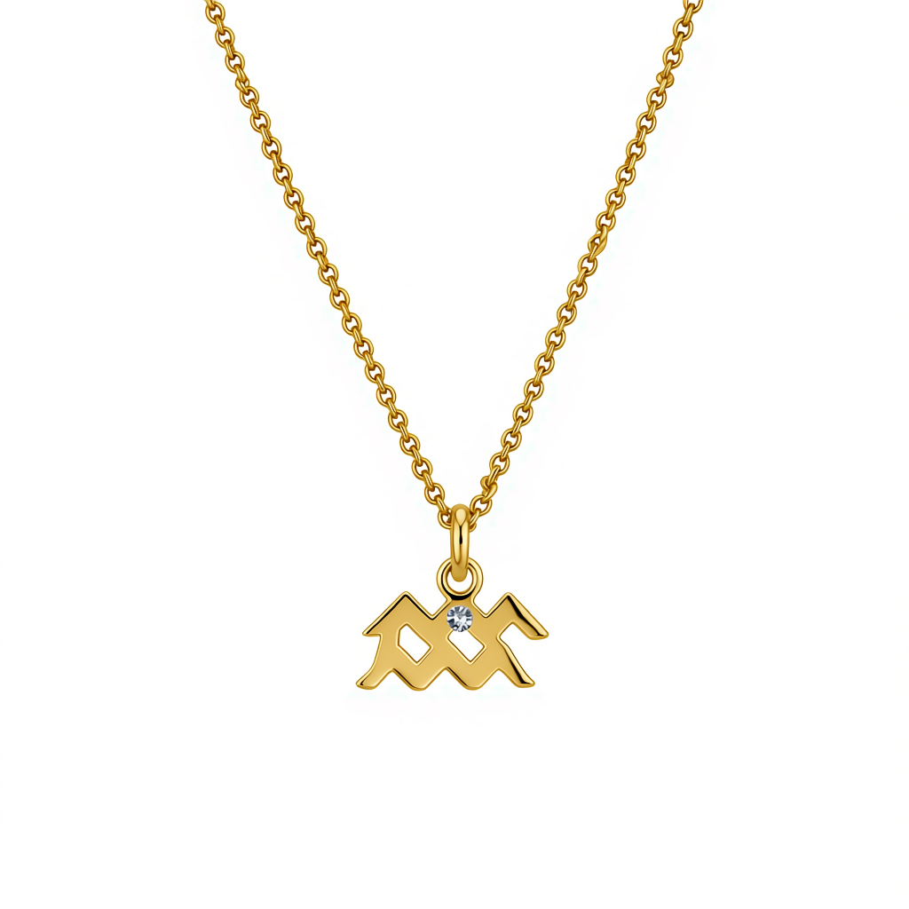 9K GOLD ZODIAC GOLD DIAMOND NECKLACE / AQUARIUS