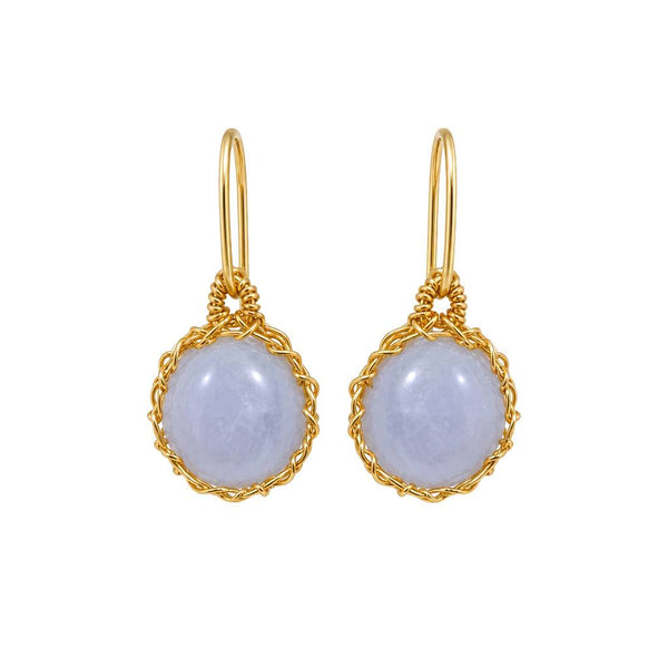"Nati" Blue Lace Agate Rounded Net Earrings