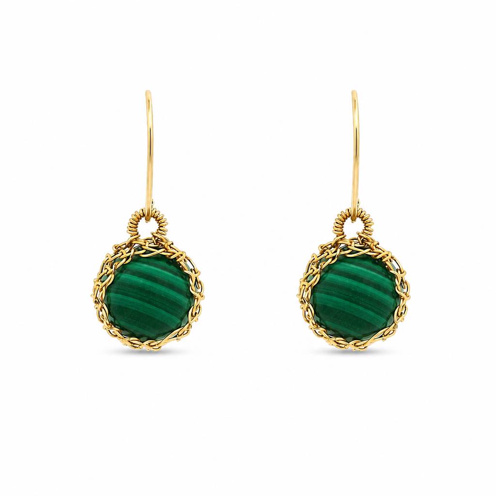 "NATI" MALACHITE NET ROUND EARRINGS