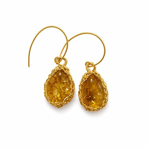 "NATI" CITRINE NET OVAL DROP EARRINGS