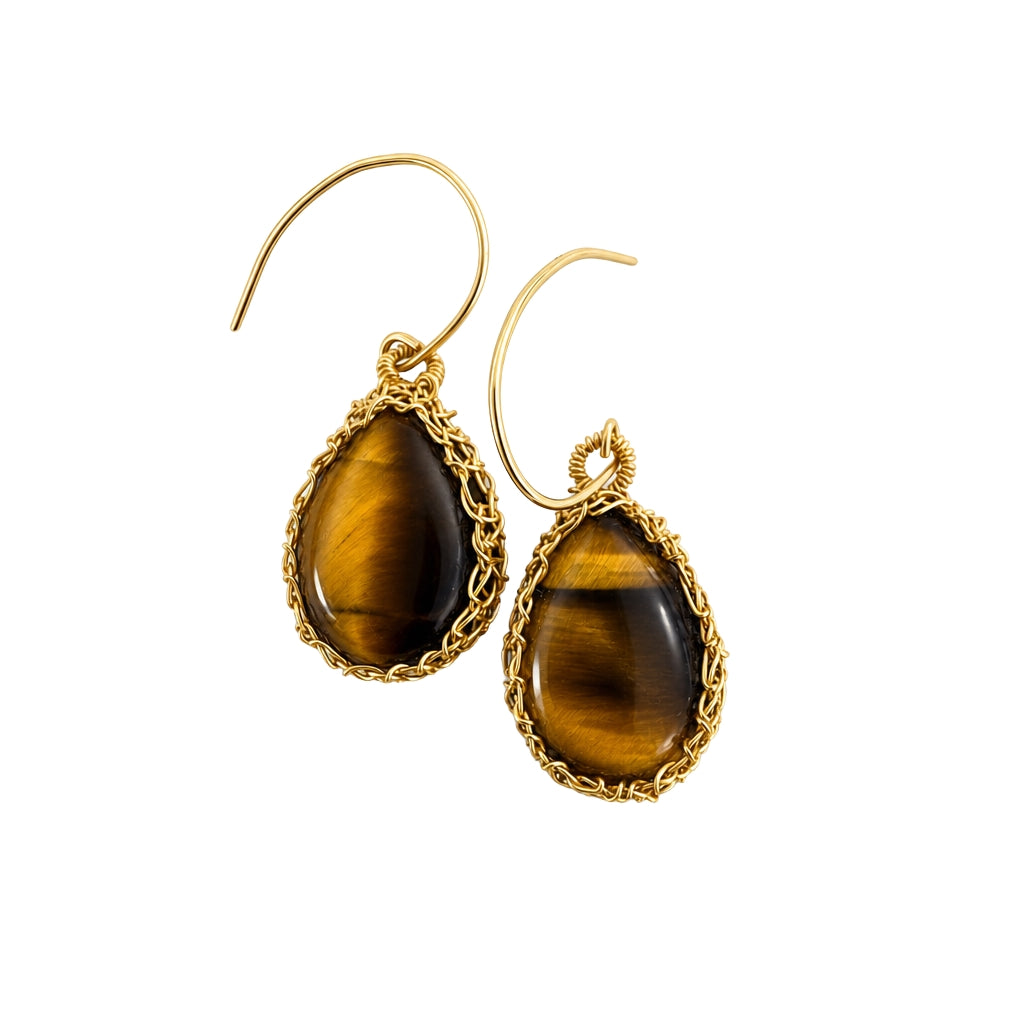 "NATI" TIGER EYE NET TEAR DROP EARRINGS
