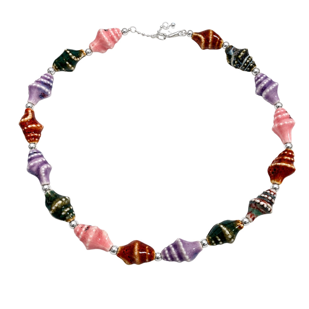 "Thalassa" Ceramic Seashell Silver Beaded Choker