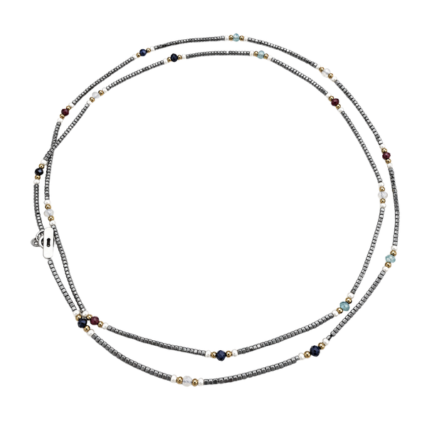 "Twinkle" Silver Hematite and Mix Stones Long Necklace