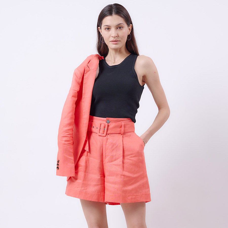 "NOVA" LINEN SHORTS - CORAL