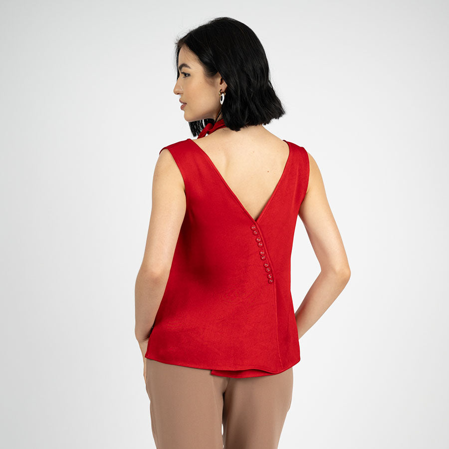 "Amelia" Acetate Sleeveless Blouse / Red