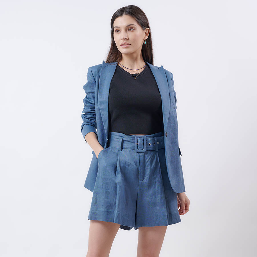 "Nova" Linen Shorts - Steel Blue