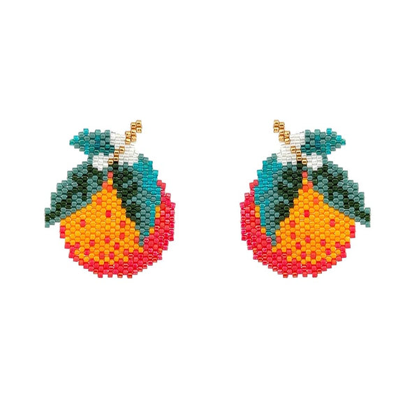 "Orange" beaded fruit earrings