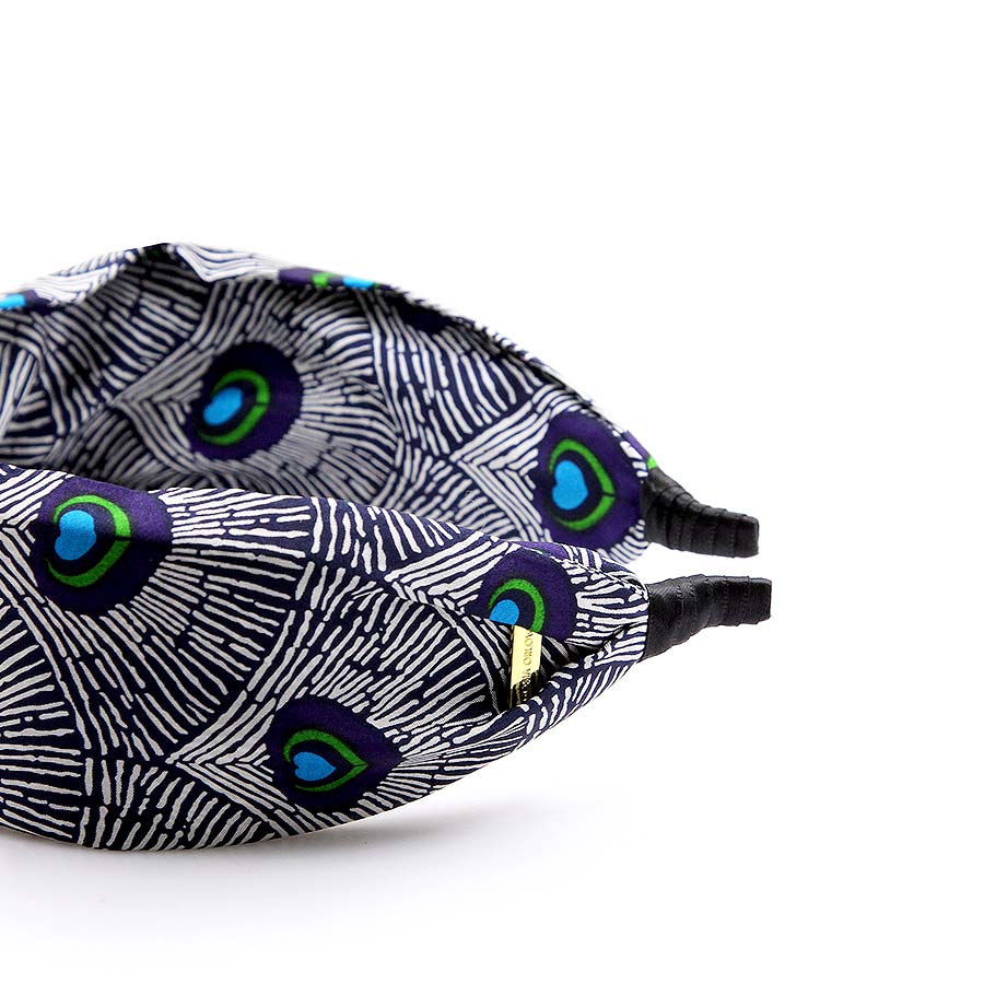 “Mayura” Grey Peacock Twisted Style Silk Headband