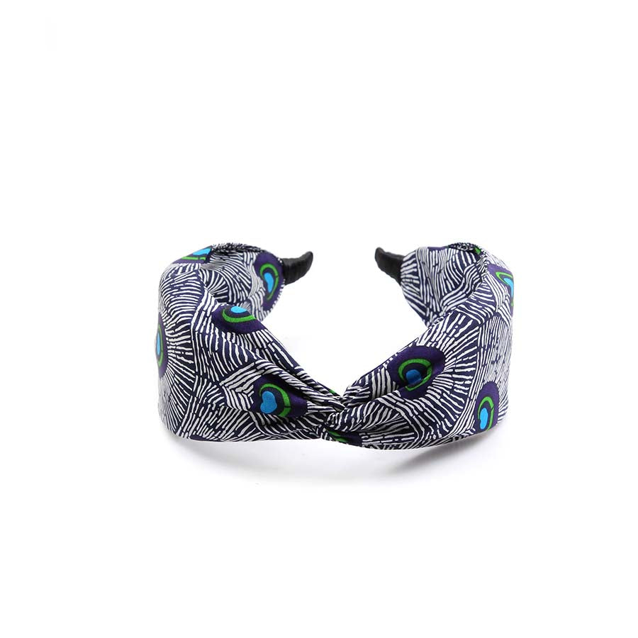 “Mayura” Grey Peacock Twisted Style Silk Headband