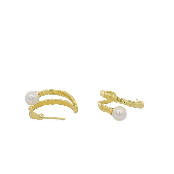 “Elina” 925 sterling silver Pearl Bamboo C-Hoops
