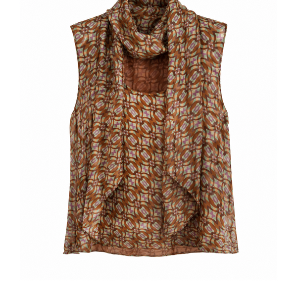 “Cadena” brown pattern Removable Collar Top