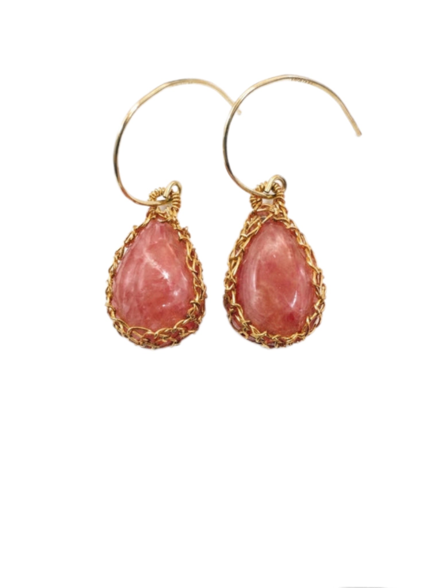 "NATI" RHODOCHROSITE NET TEAR DROP EARRINGS