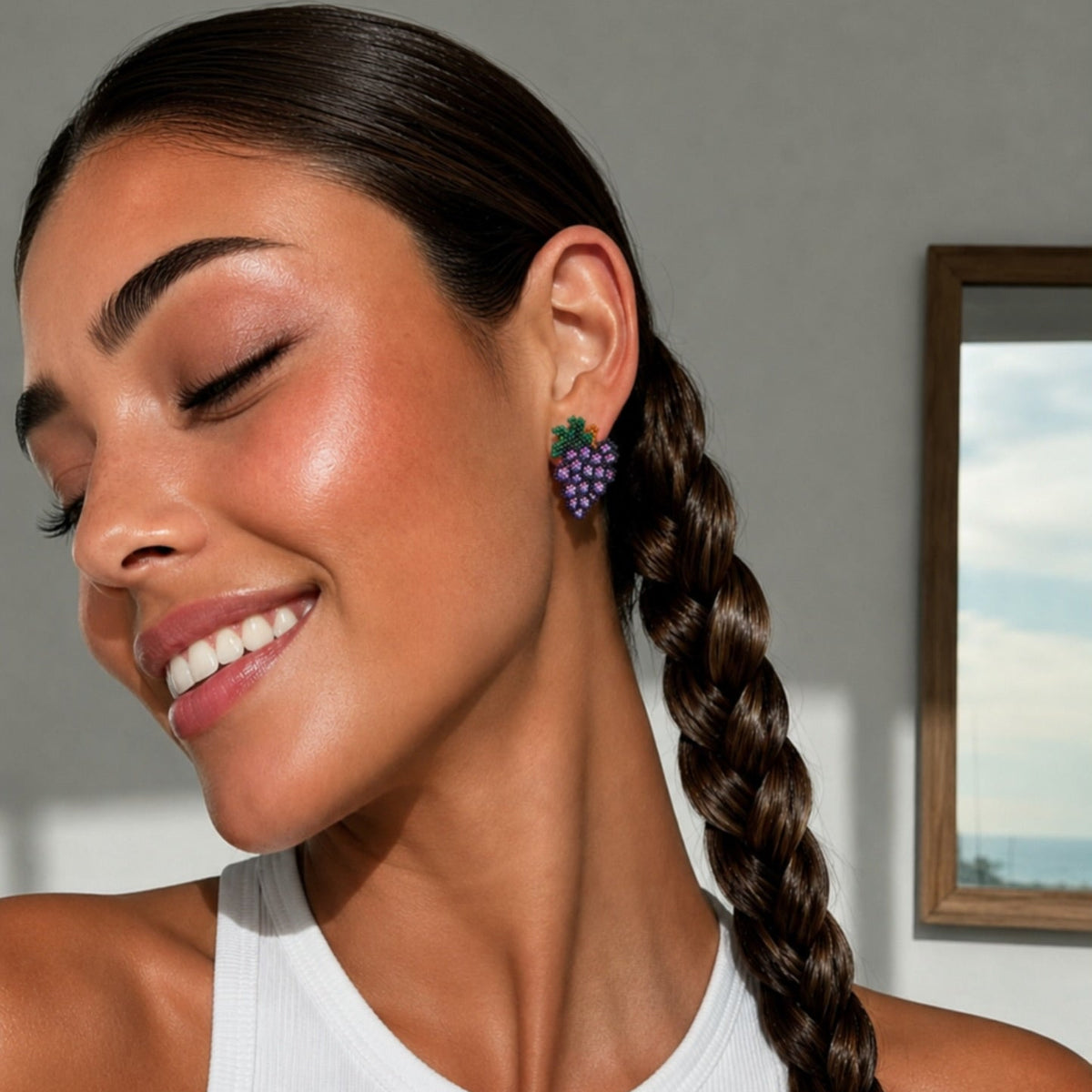 "Grape"beaded fruit earrings
