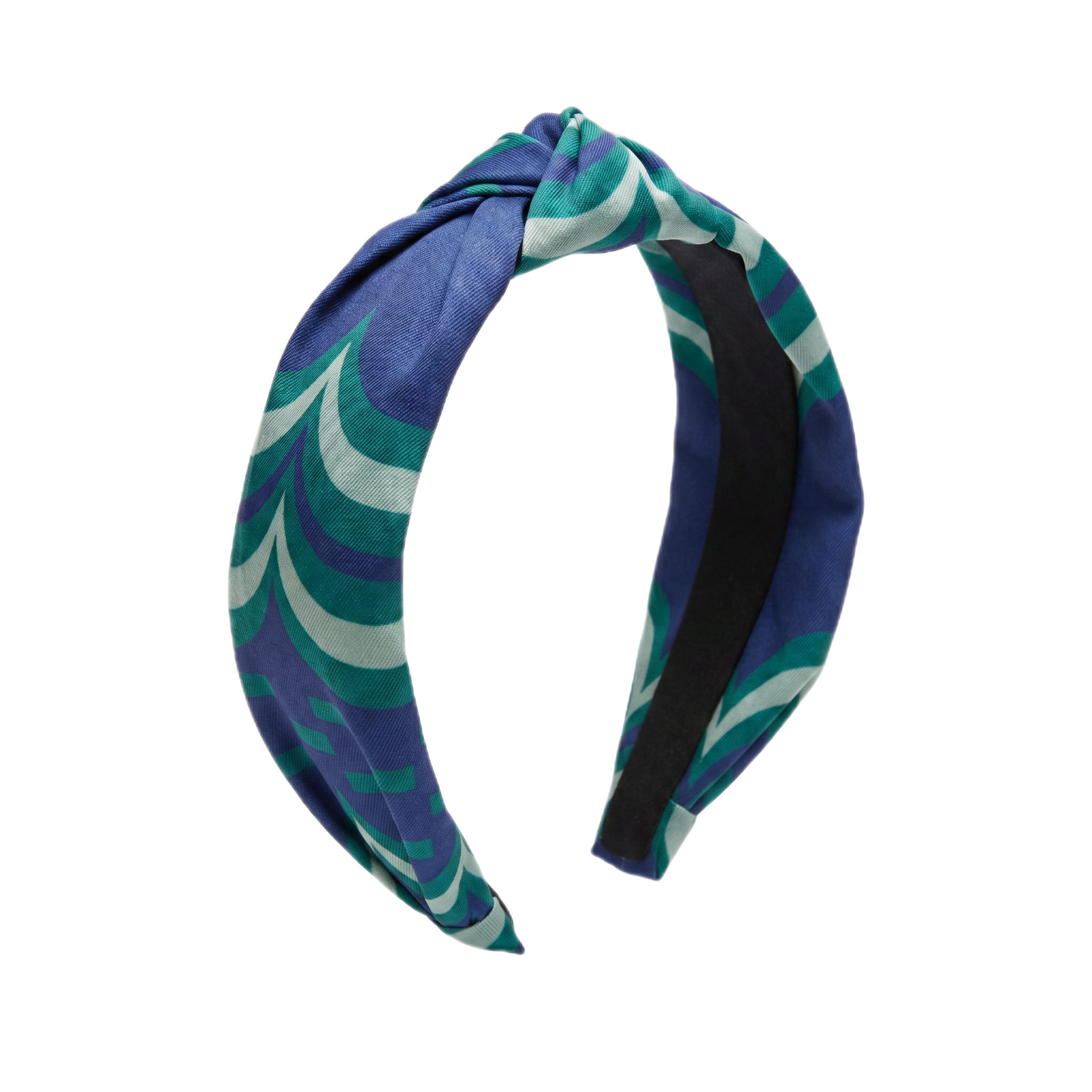 “Chroma-Navy” Tri-Color Wavy Knotted Style Satin Silk Headband