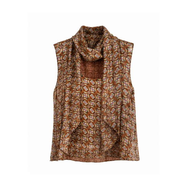 “Cadena” brown pattern Removable Collar Top