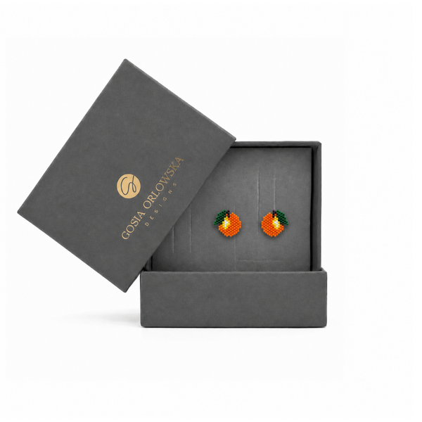 "Mini Orange" Beaded Fruit Earrings