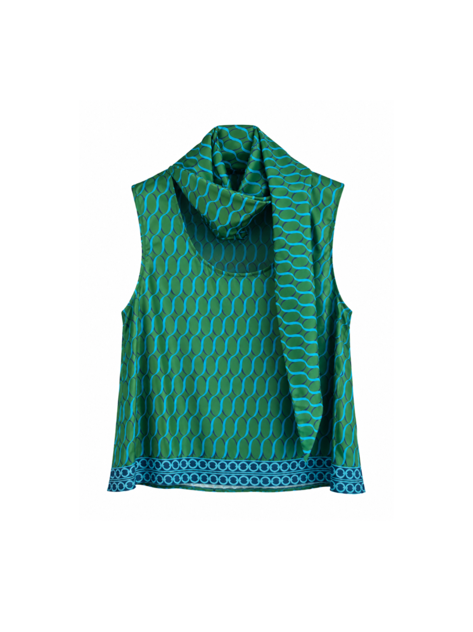 “Cadena” Green Pattern /Removable Collar Top
