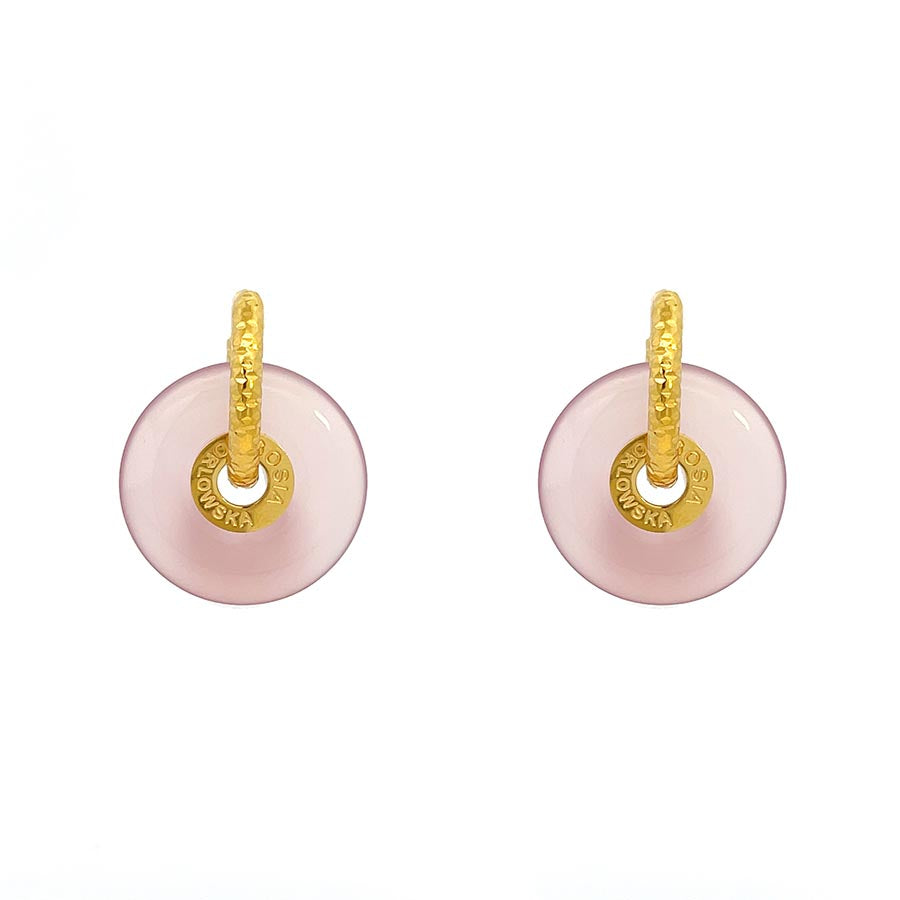“CIAMBELLA” 2 STONES PINK AND WHITE AGATE EARRINGS