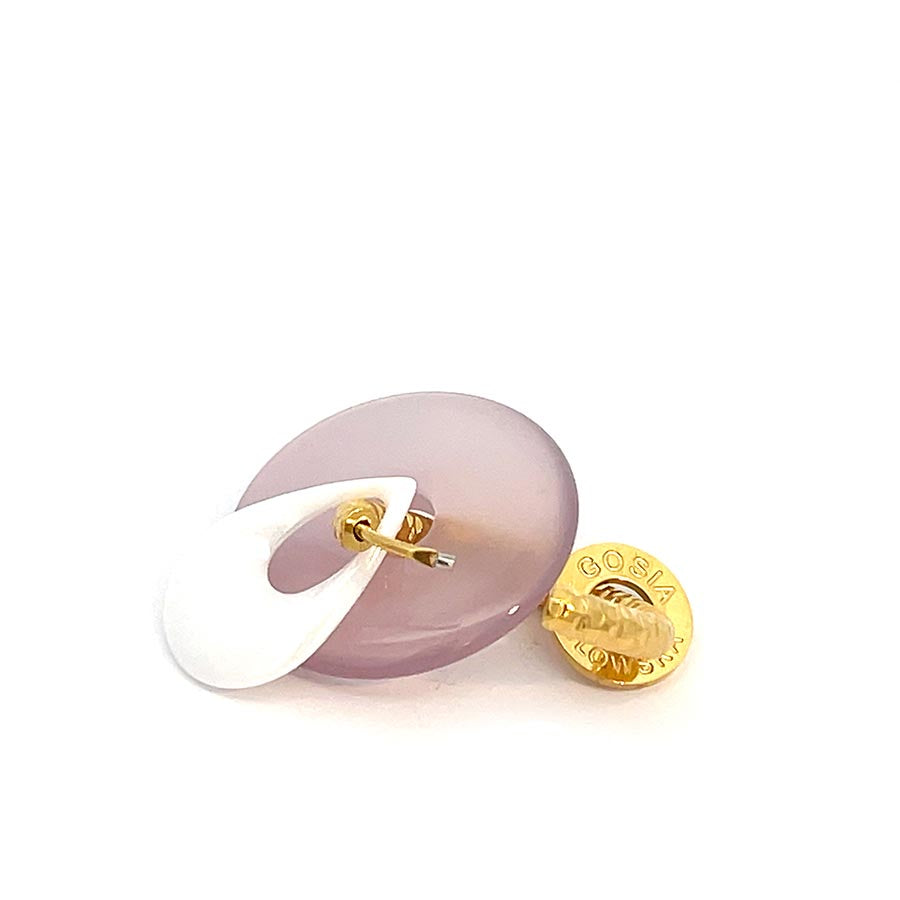 “CIAMBELLA” 2 STONES PINK AND WHITE AGATE EARRINGS