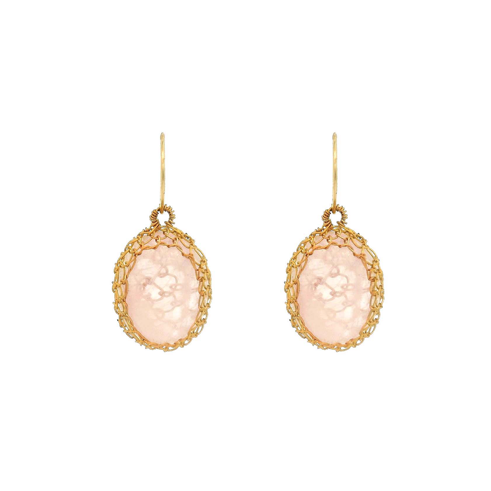 "NATI" ROSE QUARTZ NET OVAL EARRINGS