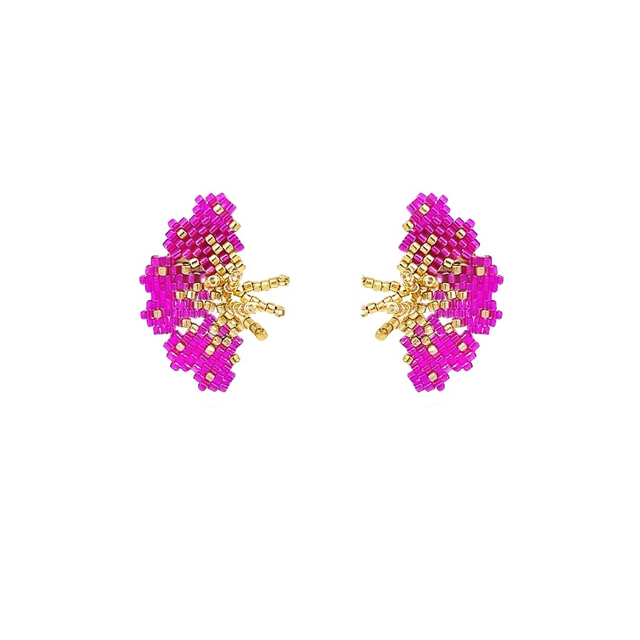 "Nola" beaded fuscia butterfly earrings