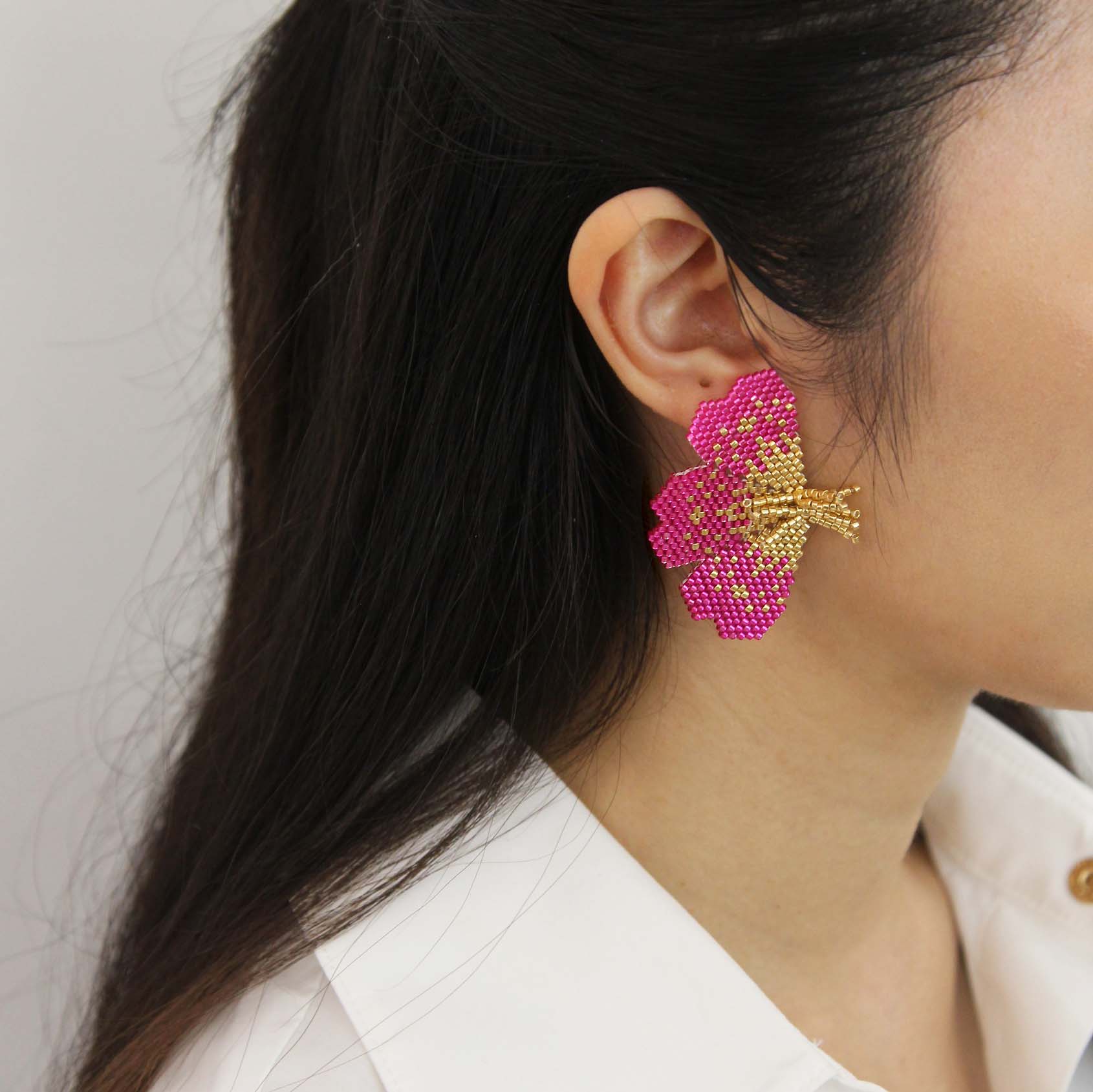 "Nola" beaded fuscia butterfly earrings