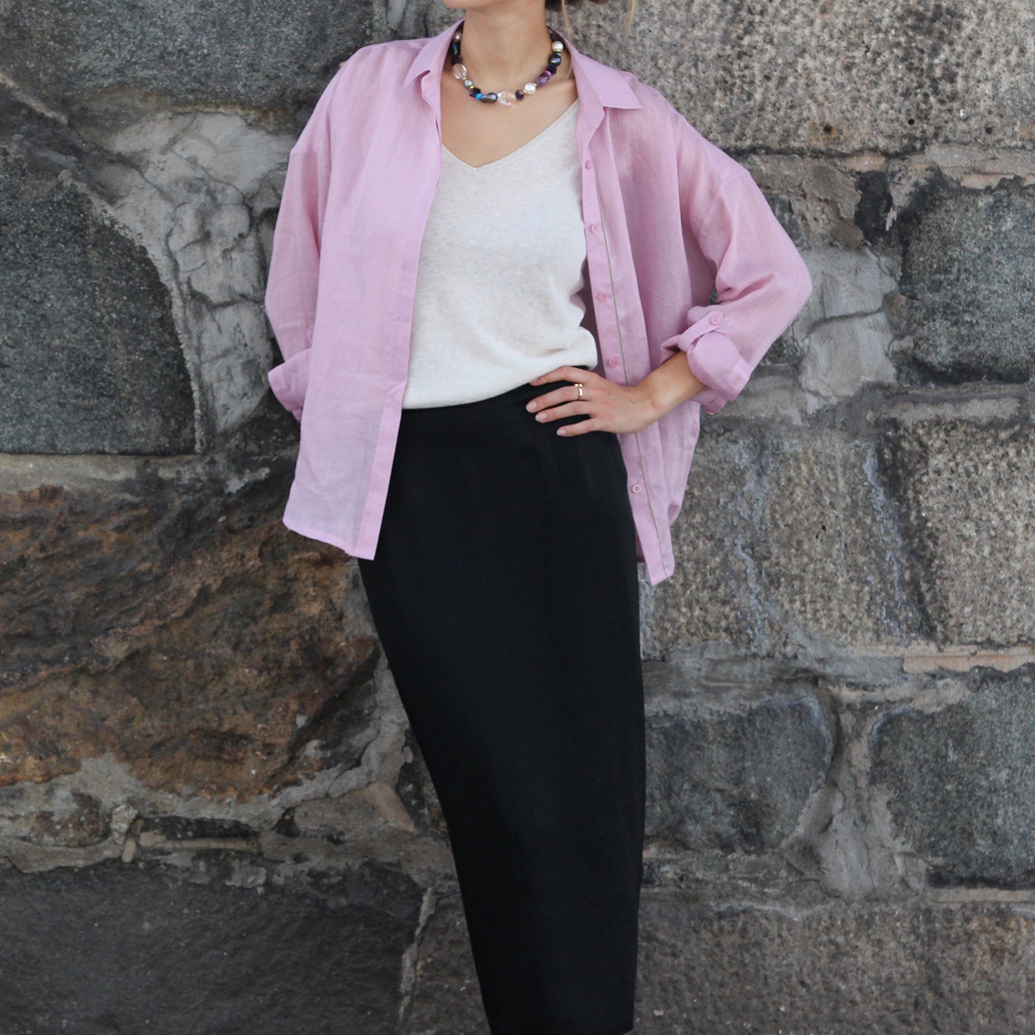 JODIE Oversized Linen Shirt in Pink - Gosia Orlowska