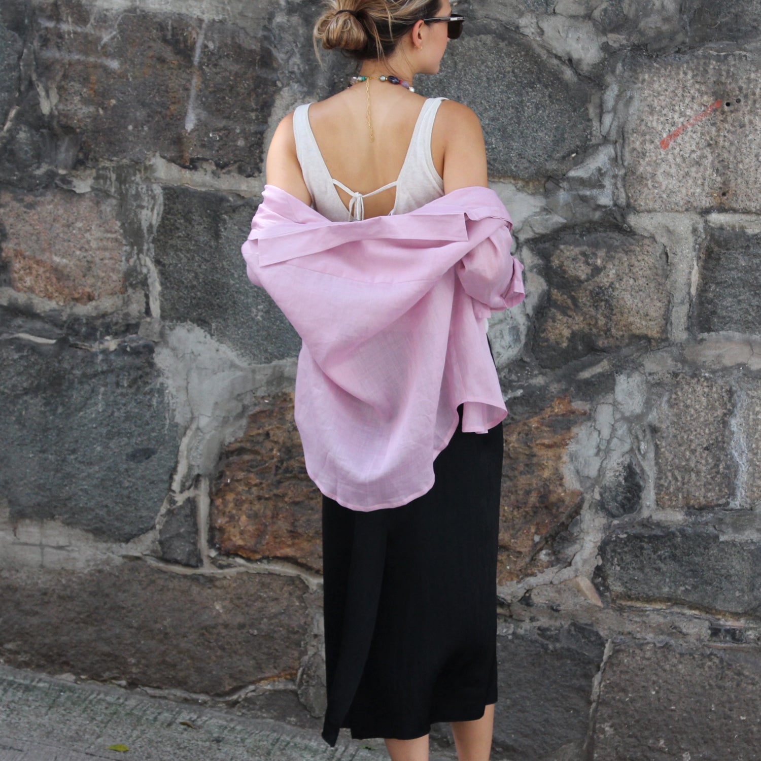 Shop JODIE Pink Linen Shirt by Gosia Orlowska