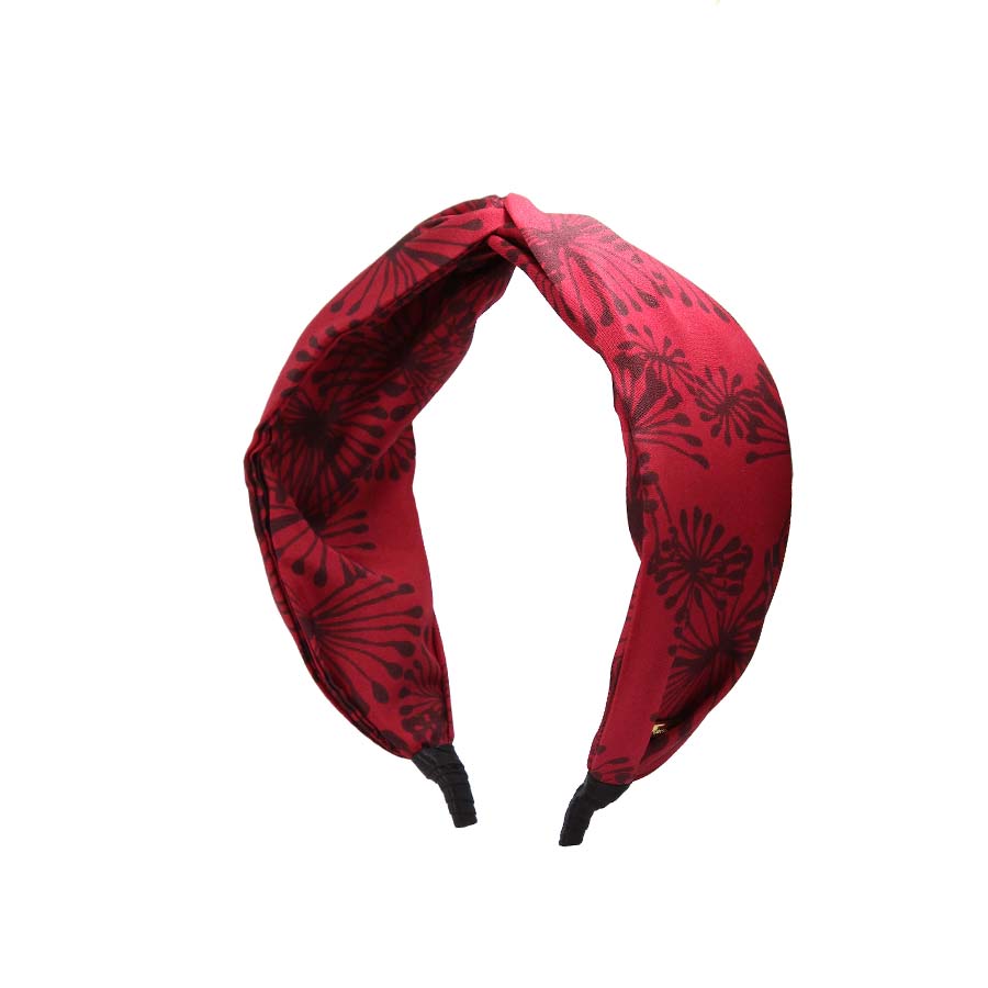 “Adena” Red Dandelion Twisted Style Silk Headband