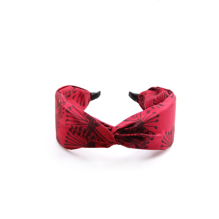 “Adena” Red Dandelion Twisted Style Silk Headband