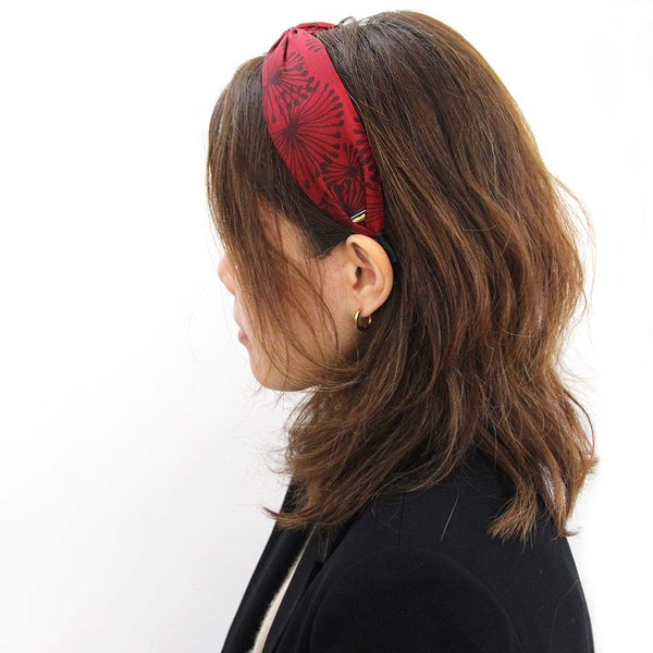 “Adena” Red Dandelion Knot Style Silk Headband