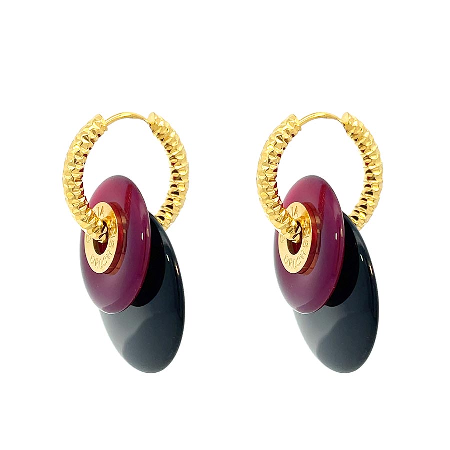 "Ciambella" 2 stones Black Onyx & Red Agate Earrings
