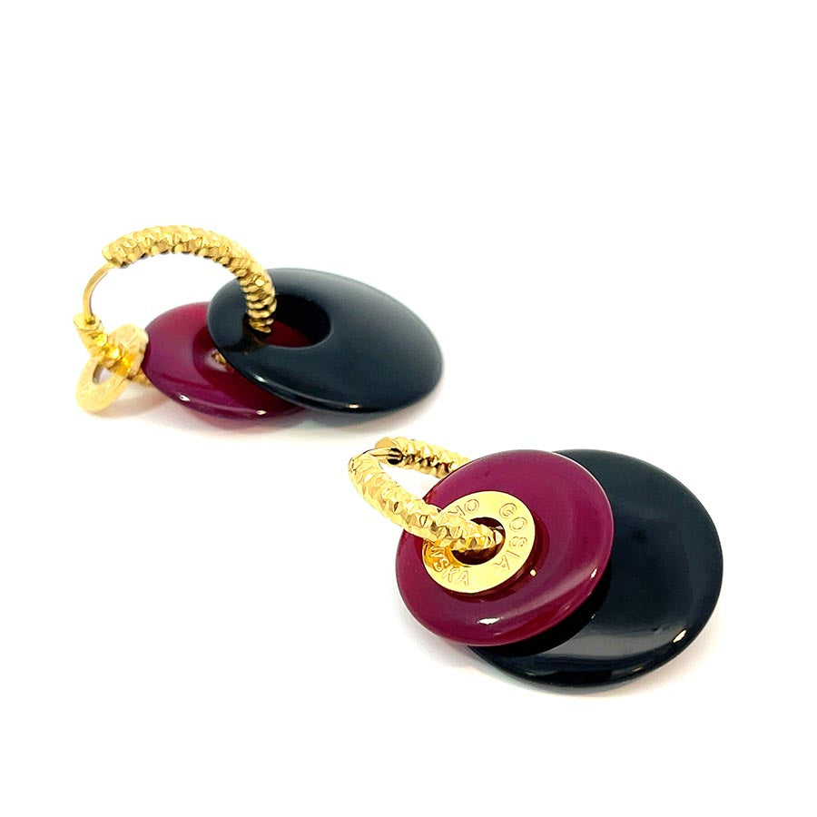 "Ciambella" 2 stones Black Onyx & Red Agate Earrings