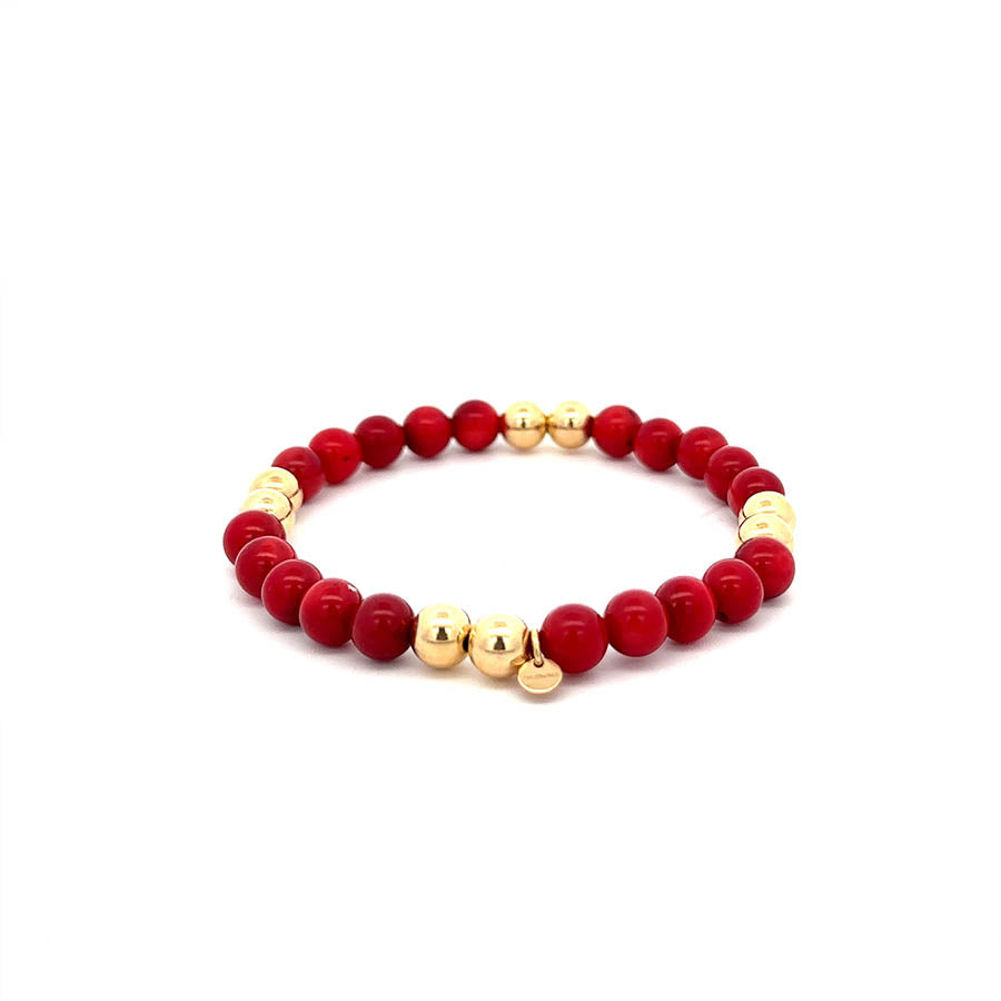 "ELAINE" 6MM RED CORAL ROUND BEAD BRACELET