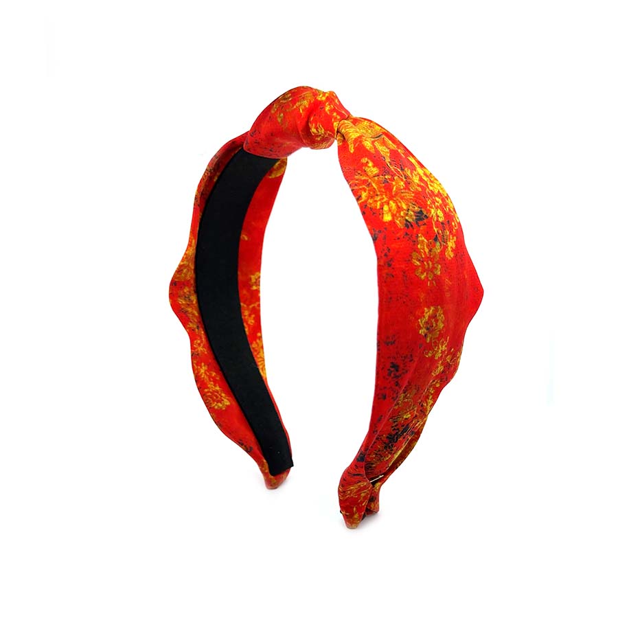 “Ecstasy” Sparkly Red Floral Pattern Knotted Style Silk Headband