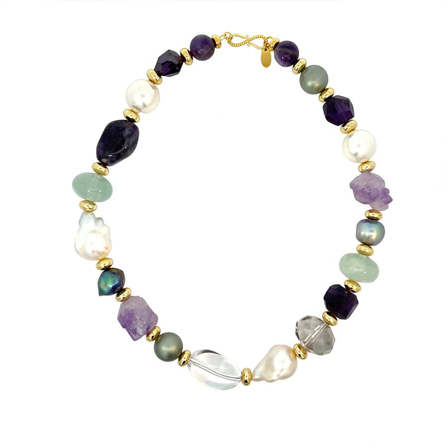 “Muse Beauty" Swarovski and Baroque Pearl, Crystal & Gemstones Necklace