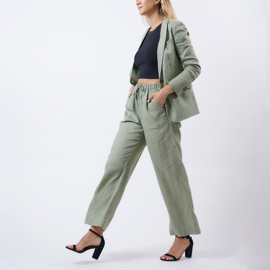 "SOFIA" LINEN PANTS - SAGE GREEN
