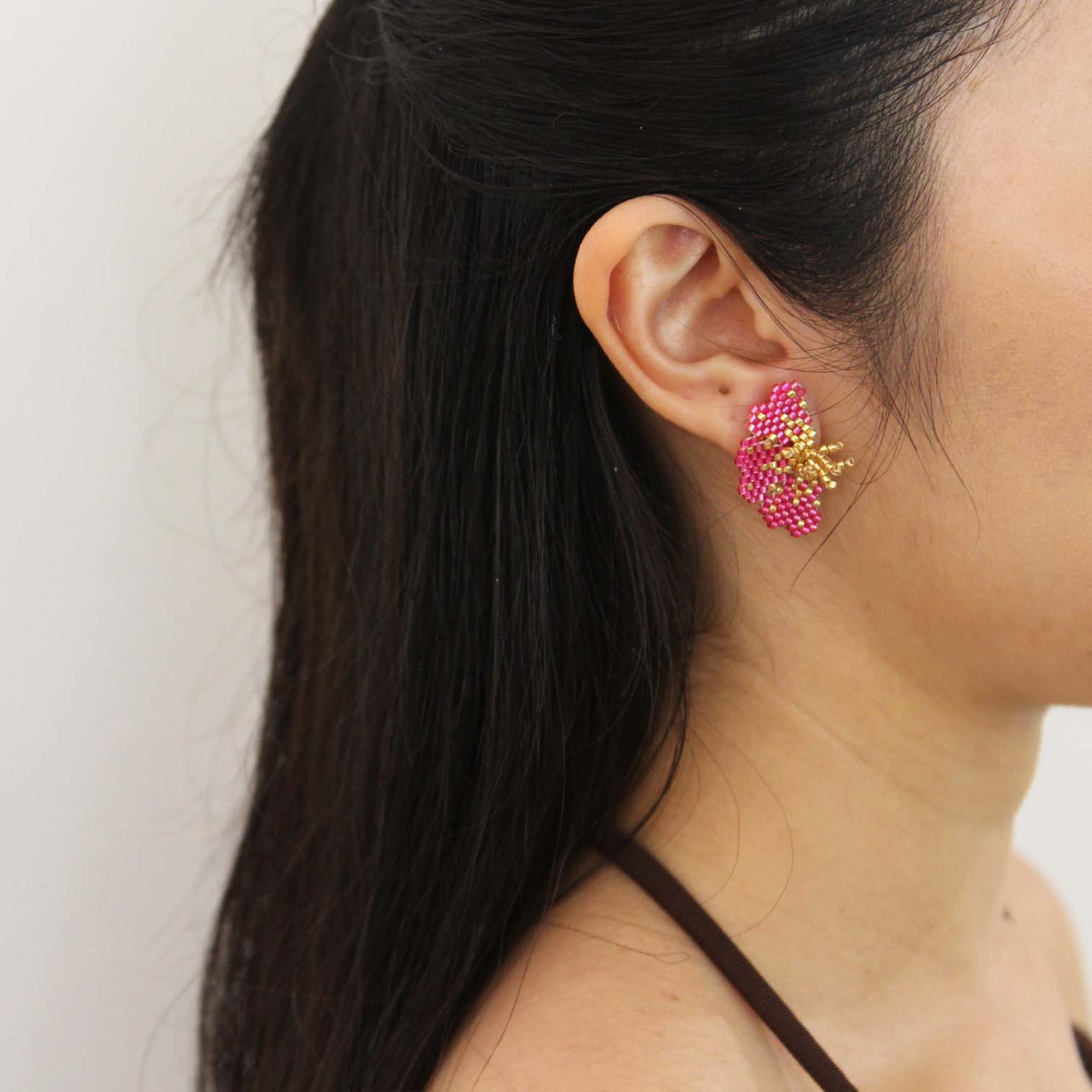 "Nola" beaded fuscia butterfly earrings